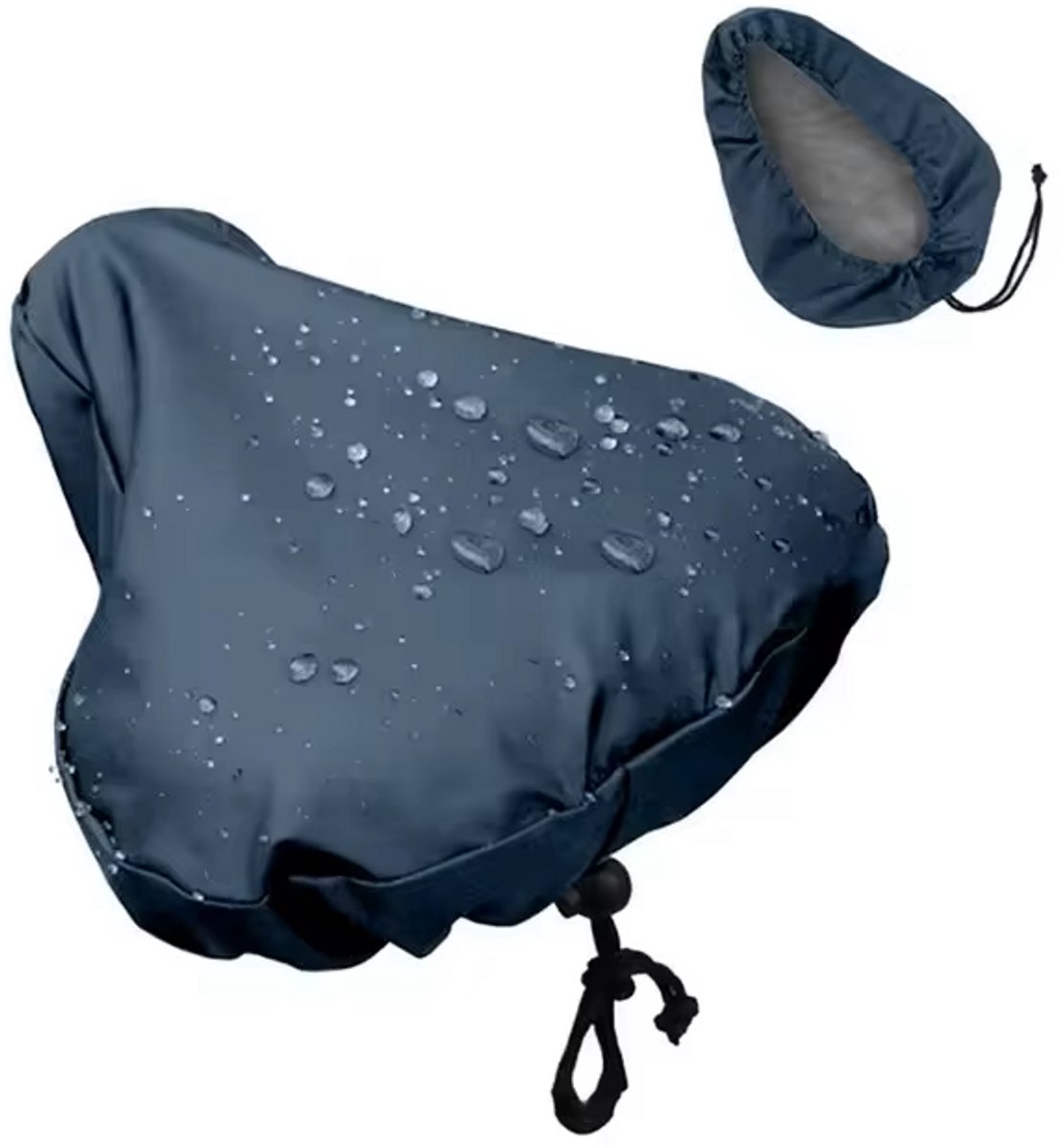 Rieba® Zadelhoes Fiets - Zadeldek Tegen Regen & Stof - Fietszadelhoes - Waterafstotend - Universeel - Hoes Fietszadel - Regenhoes - Met Trekkoord - Sterk 420D Materiaal - 24 x27 cm - Navy Blauw
