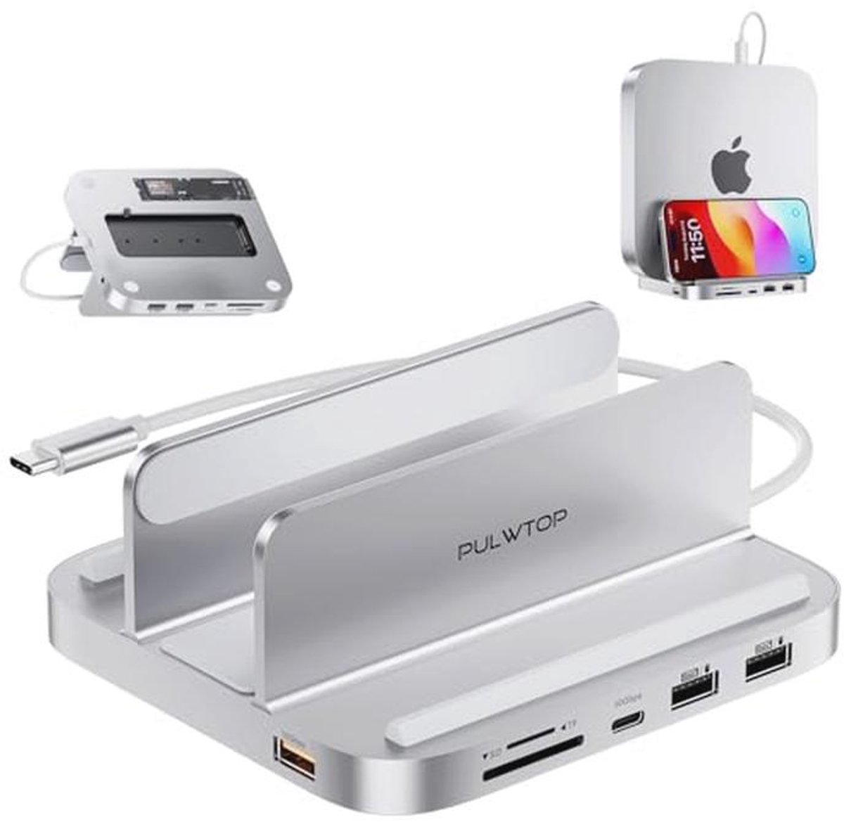 Verticale USB C Hub Stand voor Mac Mini met M.2 SSD Ondersteuning