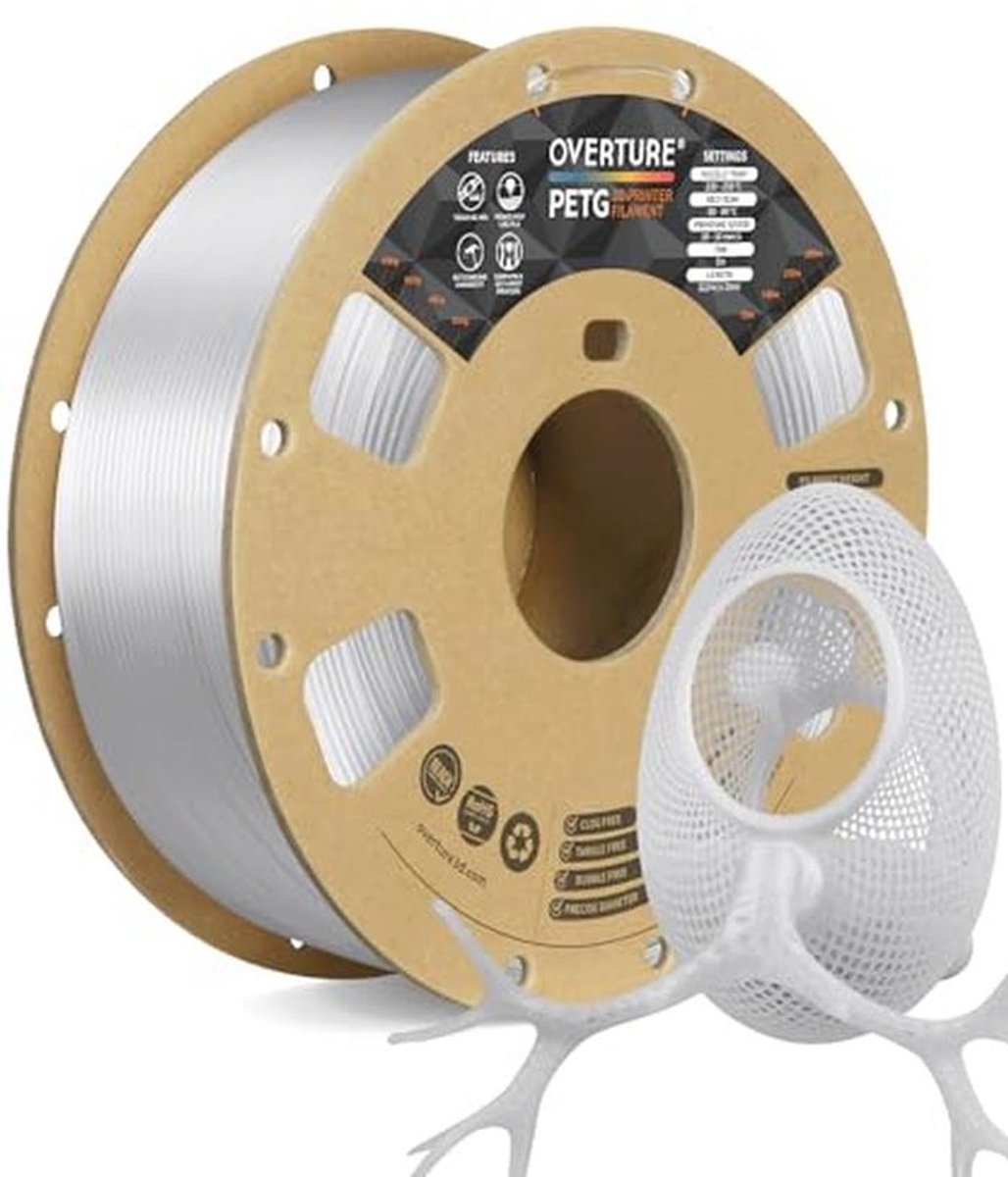 Transparant PETG Filament 1,75 mm - 1 kg Spoel voor 3D-printers met Nauwkeurigheid van +/- 0,02 mm