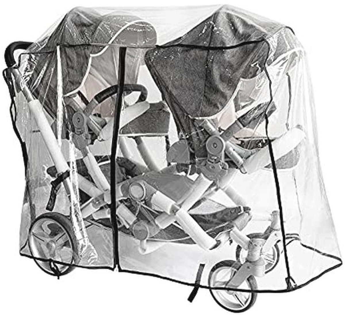Universele Kinderwagen Regenhoes voor Dubbele Tandem Kinderwagens - Transparante, Grote Maat Bescherming tegen Regen en Wind – foto 2