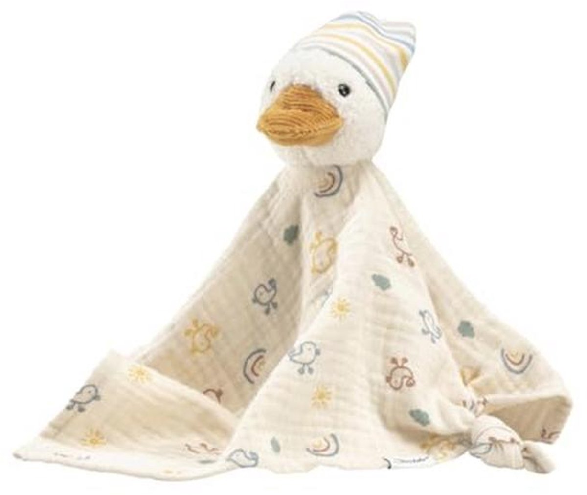 Knuffelhanddoek Eend Edda - Zachte Mousseline met Schattige Print - 34 x 55 cm
