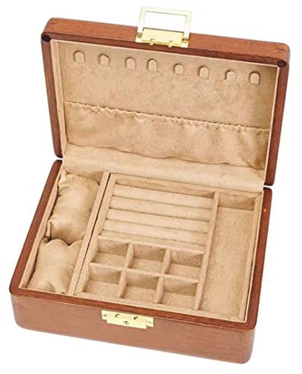 Houten Sieraden Doos met Slot en Sleutel - Vintage Organizer voor Oorbellen, Ringen, Kettingen, Armbanden en Horloges