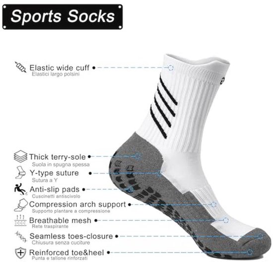 HIKERHEAVENLAR Chaussettes De Sport Antidérapantes Homme Femme - Rembourrées Coton Respirantes Pour Football Rugby Basket 36-49