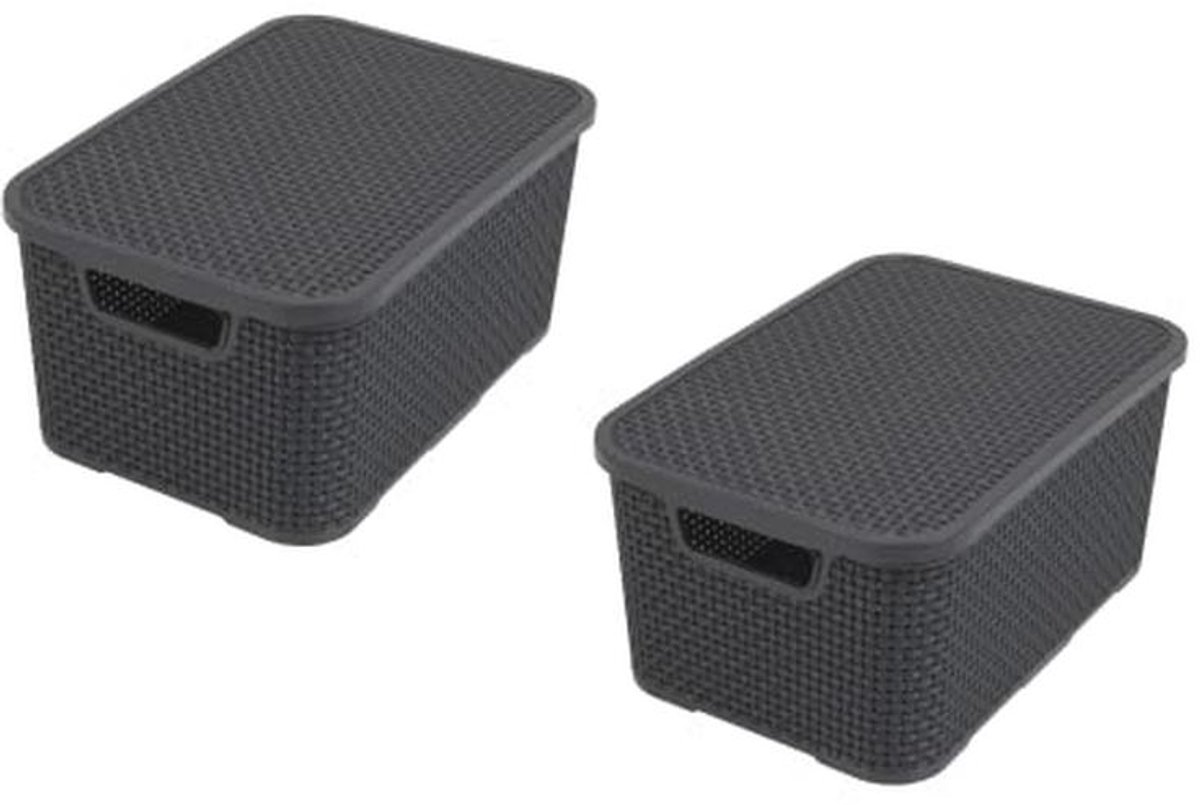 Essentiële Rieten Mand Set van 2 - Maat S (7L) - Antraciet - Kunststof Polypropeen