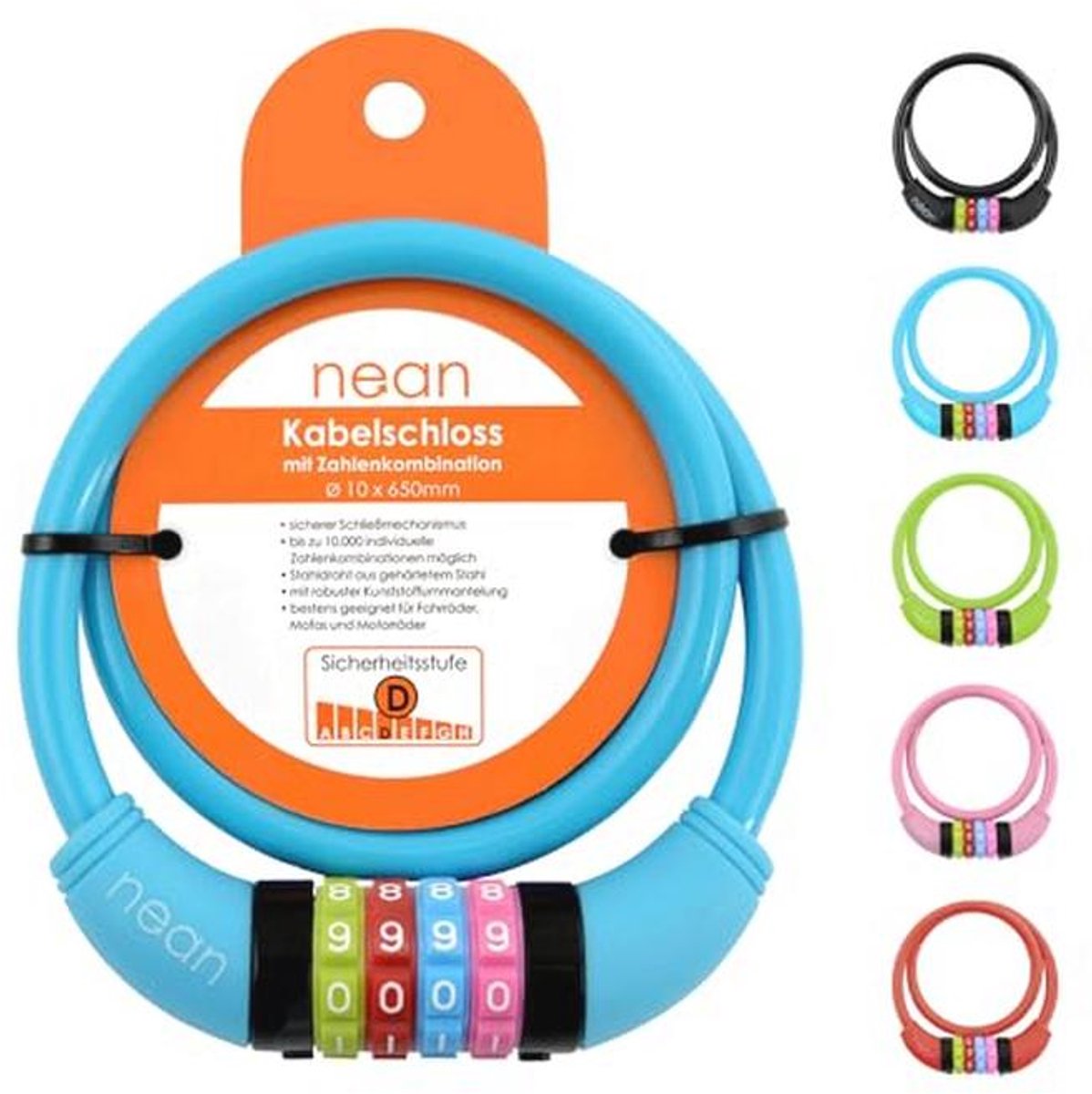 Fietsslot voor Kinderen - Kabelslot met Cijferslot, Lichtgewicht en Eenvoudig te Gebruiken, Robuuste Stalen Kabel 10 x 650 mm