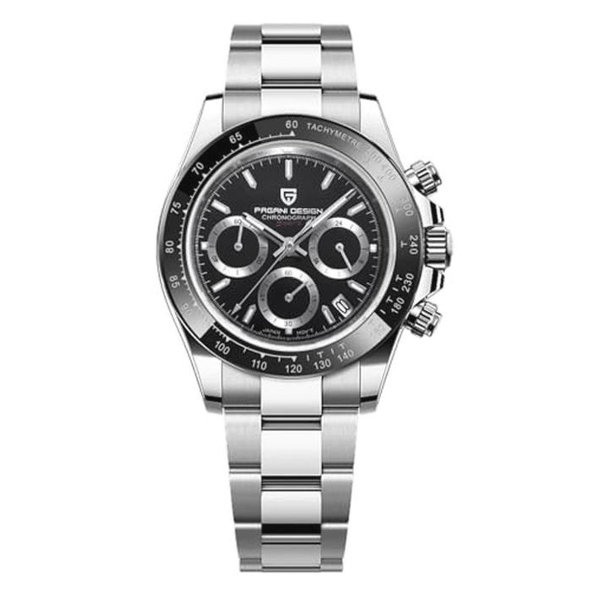 Pagani Design herenhorloge, saffierglas, chronograaf, roestvrij staal, waterdicht, lichtgevend horloge, Japans uurwerk, kwarts, horloge voor mannen