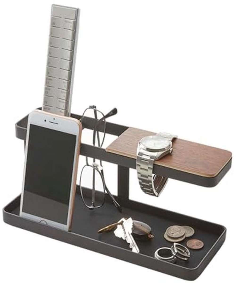 Desk Organizer voor Thuis of Kantoor - Stijlvol en Functioneel in Zwart Staal en Hout