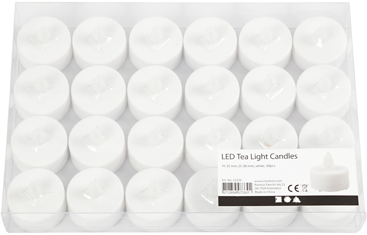 LED Waxinelichten, H: 35 mm, d 38 mm, wit, 24 stuk/ 1 doos
