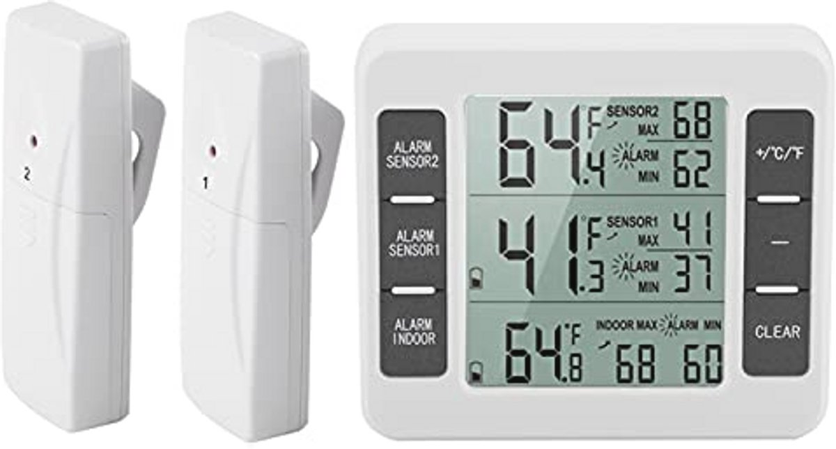 Draadloze Digitale Thermometer voor Koelkast met Akoestisch Alarm en 2 Sensors