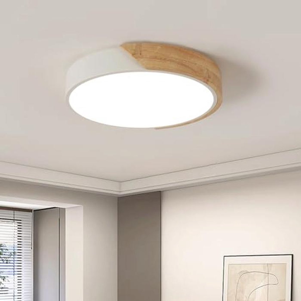 Moderne Led-plafondlamp van Hout voor Woonkamer, Slaapkamer en Keuken - 30 W, Ronde en Pla