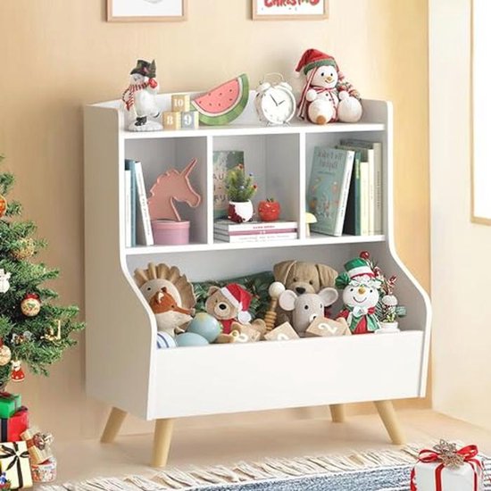 2-Laags Retro Boekenkast Boekenplank Met 3 Compartiment Industriële Opbergkast Met Massief Houten Poten Voor Boeken Decoraties
