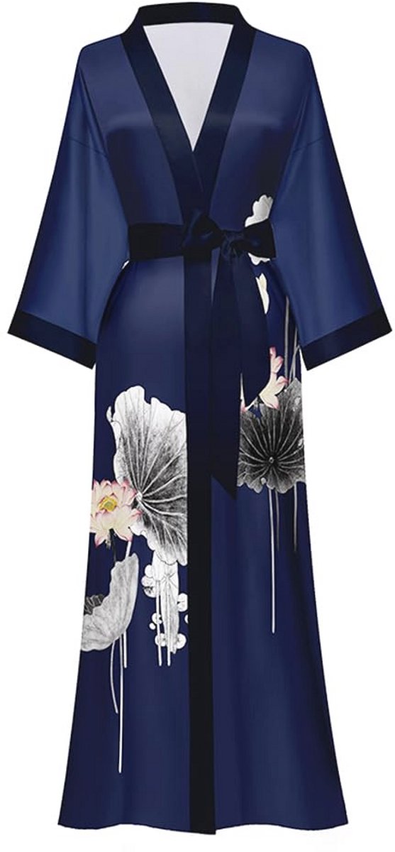 Lange Satijnen Kimono Damesochtendjas met Bloemen – Ideaal voor Bruidsmeisjes