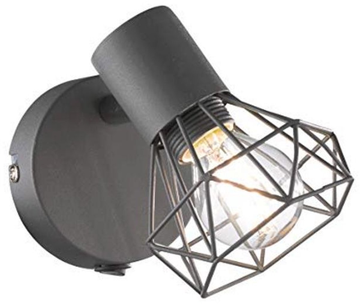 Wandspot E14 max. 40 Watt, Grijs Mat/Chroom Met Schakelaar, 13,5 x 8 x 16 cm