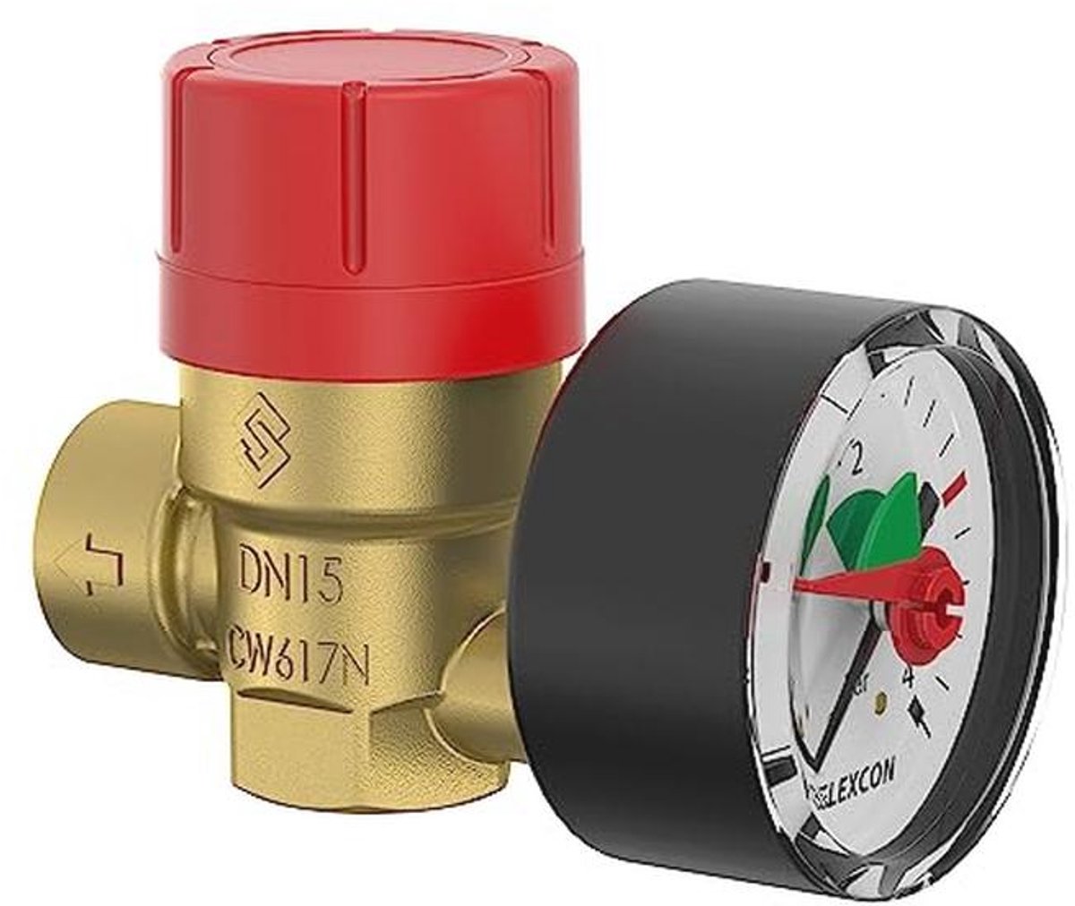 Veiligheidsventiel met manometer en drukregelaar 1/2" 3,0 bar voor verwarmingssystemen