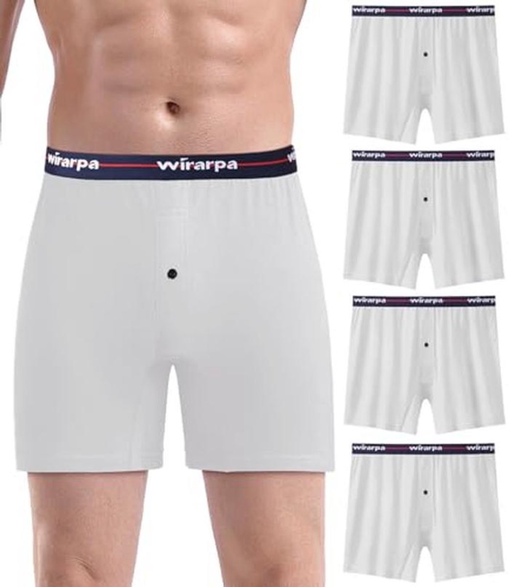 Boxershorts voor heren met losse pasvorm, 100% katoen, knoopgulp - verpakking van 4 stuks