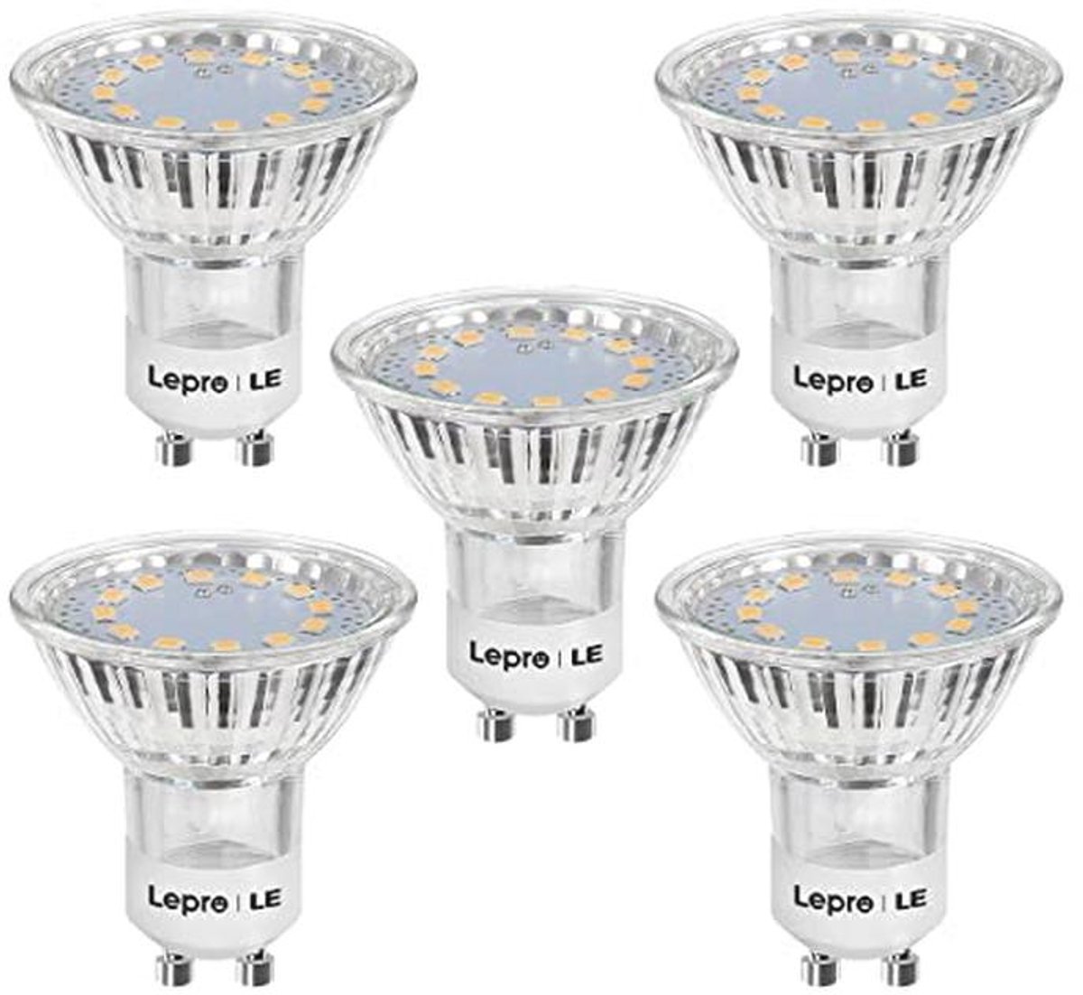 GU10 LED-lampen, 3W, 250 lumen, 2700 Kelvin warmwit, Set van 5