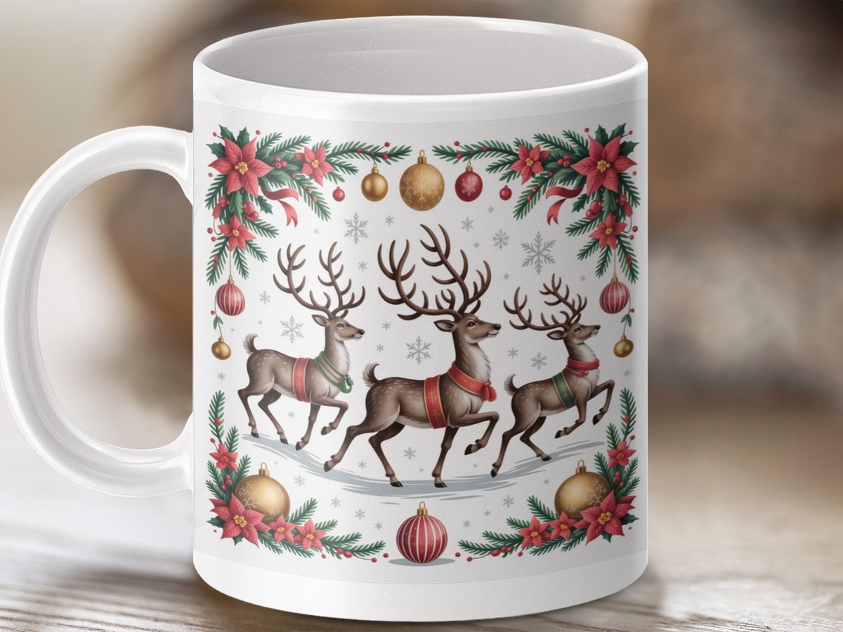 Mok Kerst Rendier Mok, Feestelijke Kerstdecoratie, Winter Mok, Cadeau Idee, Herten Mok, Kerst Mok, Koffiemok, Thee mok