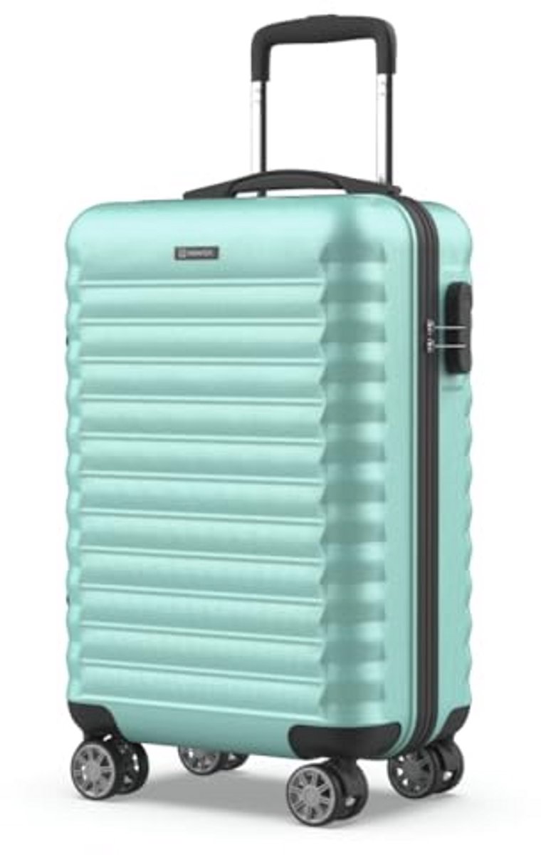 Lichte en robuuste reiskoffer 55 x 36 x 19 cm met cijferslot en 4 dubbele wielen