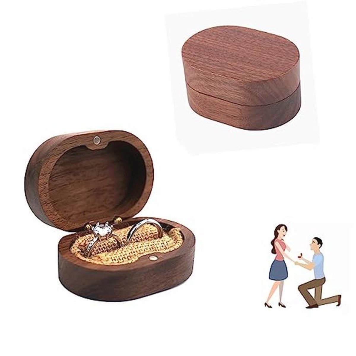 Vintage houten ringendoos voor aanzoek en bruiloft