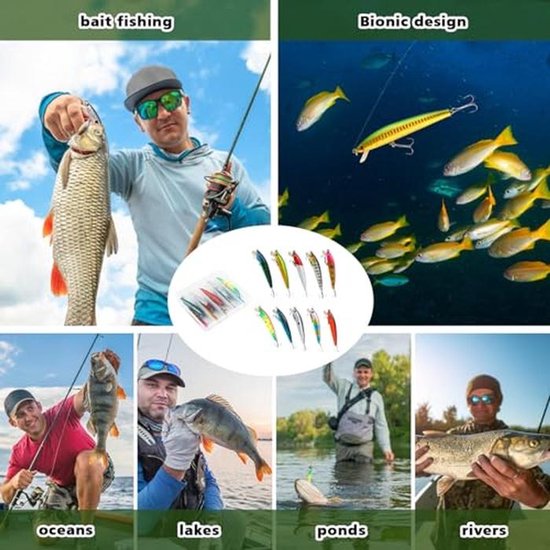 Set van 10 rubberen wobblers voor het vissen op forel, baars, snoekbaars en meer - Perfect voor zoet en zout water — afbeelding 3