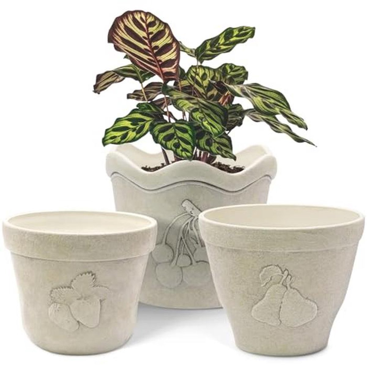 Plantenpotten met Drainagegaten - Set van 3 Betonlook Kunststof Bloempotten voor Binnen en Buiten