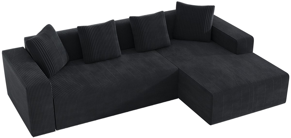 Merax Volledig Gecomprimeerde Modulaire Hoekbank Met Chaise Longue - Ribcord Bekleding - Diepe Zit - Inclusief 4 Kussens - Geen Montage - Zwart