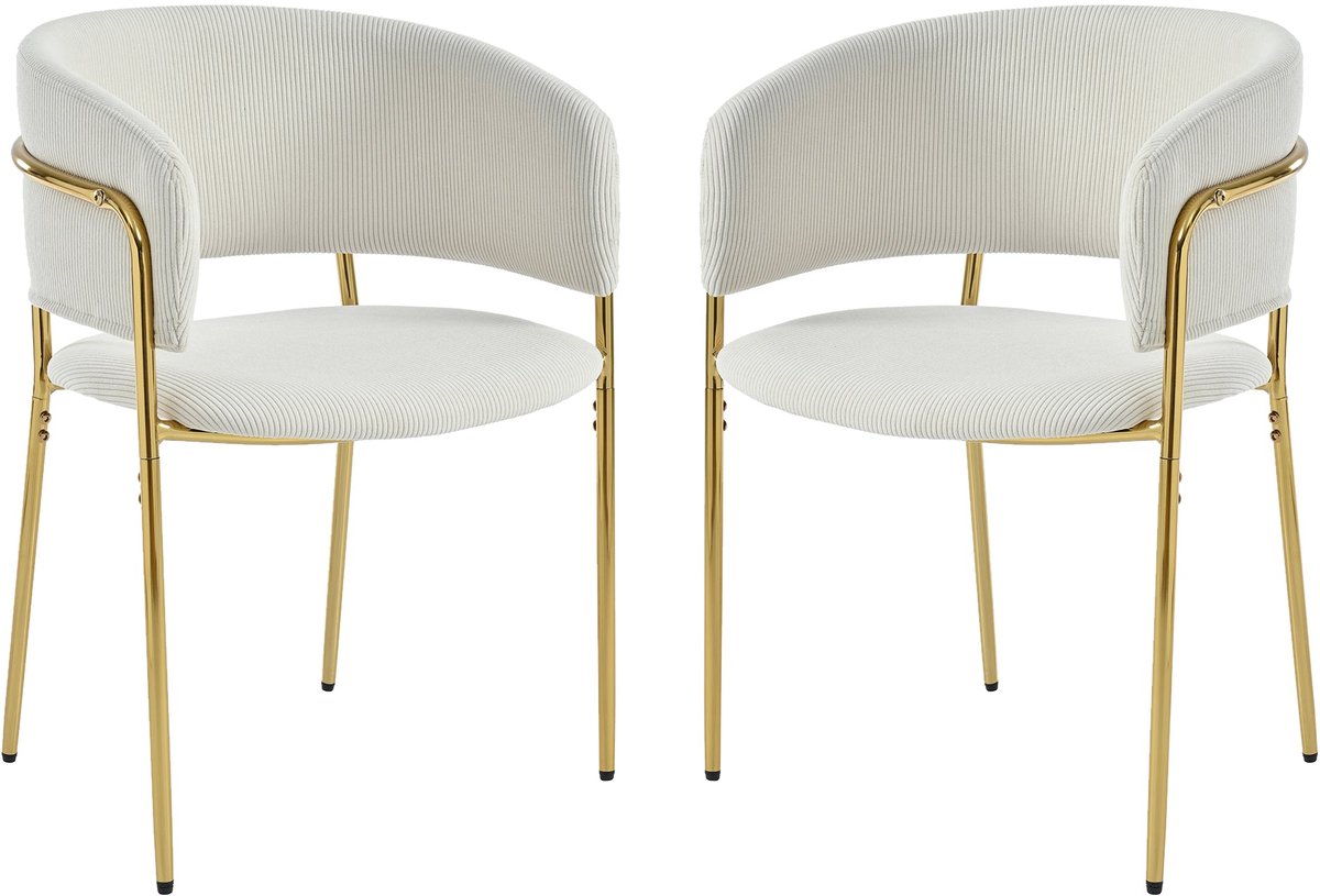 Merax Eetkamerstoelen Set Van 2 - Cordstof Bekleding - Ergonomische Rugleuning - Metalen Poten Met Verstelbare Antislip Voetjes - Beige