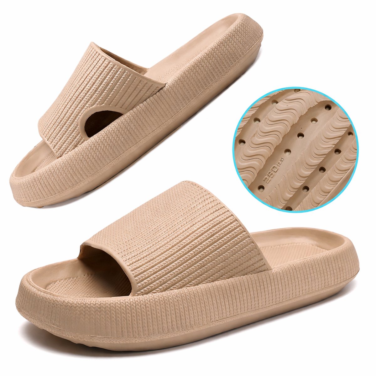 Somstyle Slippers Dames & Heren - Maat 38-39 - EVA - Badslippers met Verdikte Zool - Anti-slip - Beige