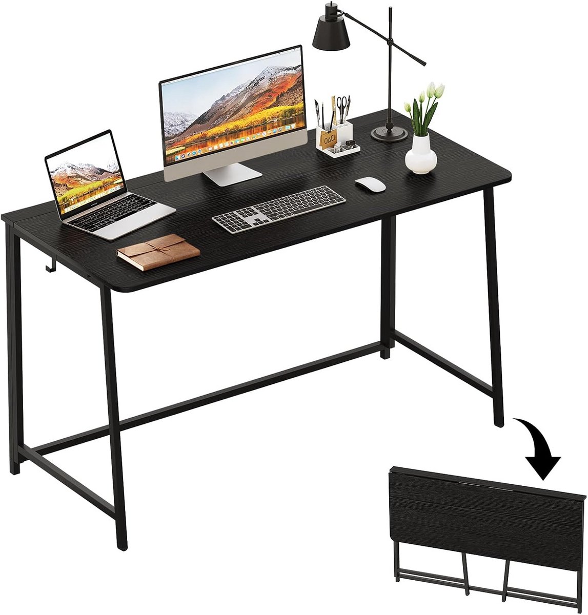 Opvouwbaar bureau 120 cm - ruimtebesparend schrijfbureau voor slaapkamer en thuiskantoor - zwart