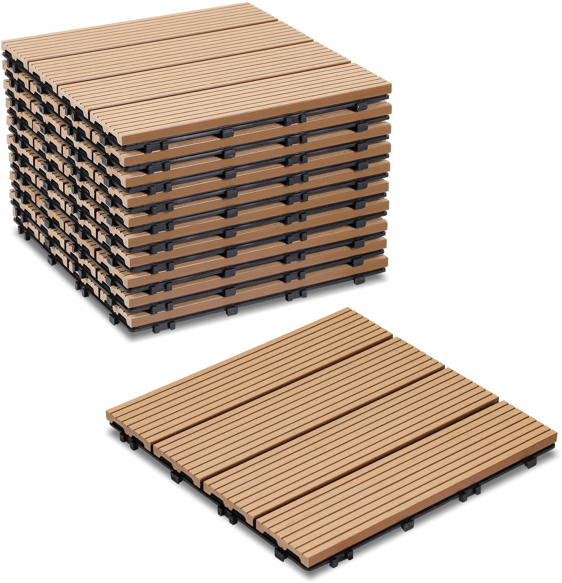 66 stuks WPC-terrastegels met drainage en kliksysteem voor tuin- en balkonvloeren 30x30cm teak