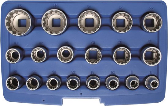 Dopsleutelset 1/2 Inch (12,5 mm) met 19 Delen - Universele Grip voor