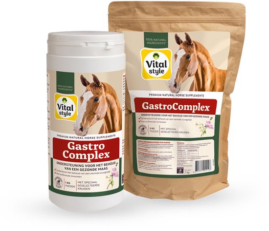 Vitalstyle GastroComplex - Paarden Supplement - Complete Ondersteuning Voor Het Behoud Van Een Gezonde Maag - Met o.a. Spirulina & Kamille - Voordeel Bundel Vitalstyle GastroComplex - Paarden Supplement - Complete Ondersteuning Voor Het Behoud Van Een Gezonde Maag - Met o.a. Spirulina & Kamille - Voordeel Bundel