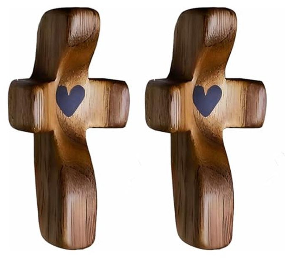 Houten handzaam kruis voor gebed - 2 stuks stressverlichtend hartvormig kruis