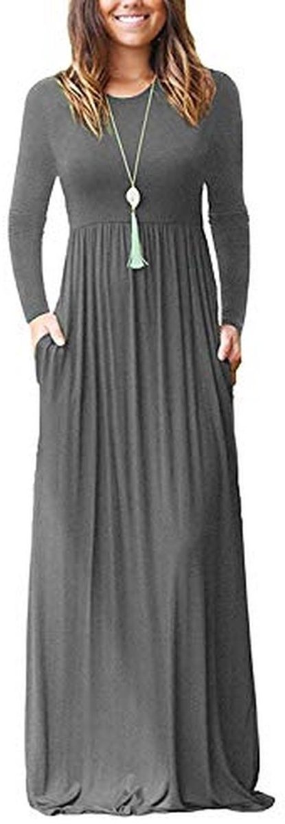 Maxi-jurk met lange mouwen voor dames - Casual lange jurk met zakken