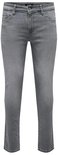 Grijze damesjeans met een slanke pasvorm, gezien vanaf de voorkant.
