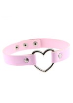 KIMU® Choker Lichtroze Hartje - Leer Collar Ketting Hart Halsband Roze Halloween