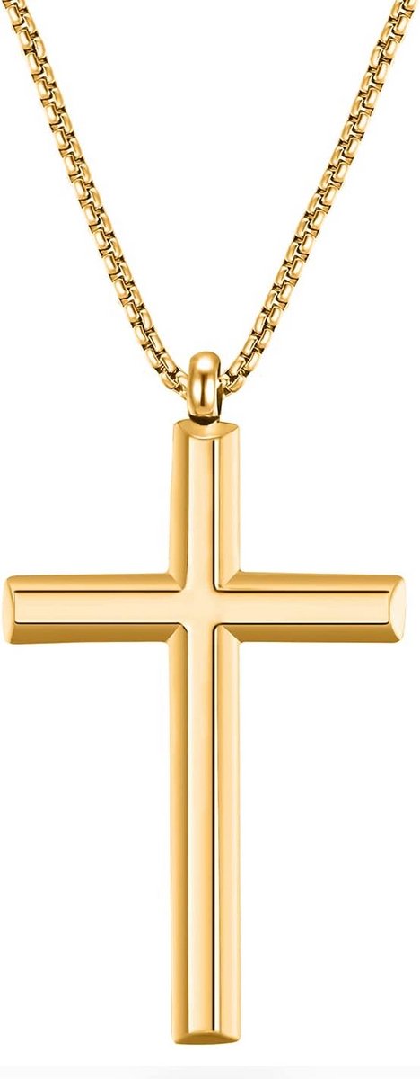 Kruisketting voor heren - 18 karaats verguld, 60 cm lang, nikkelvrij, waterdicht en van 316L roestvrij staal