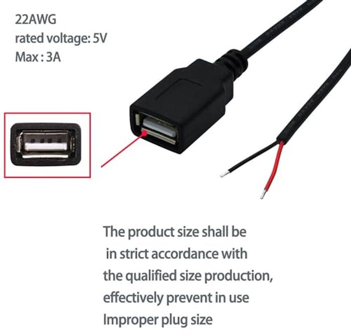 5 Stuks USB Pigtail-kabels van 1m - Soldeerbare USB-aansluiting voor DIY en Reparaties
