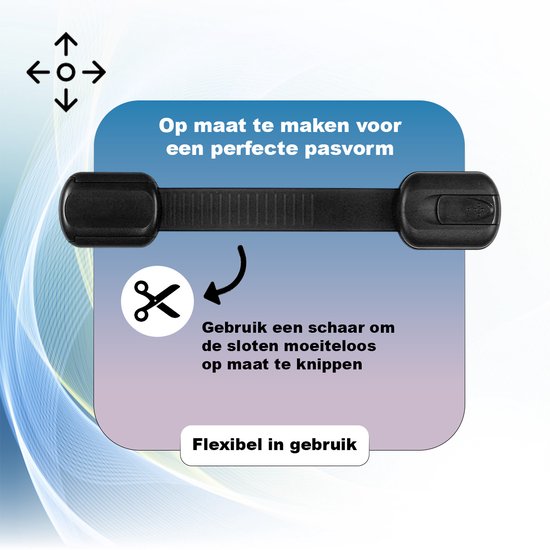 Zwart kinderslot dat op maat kan worden geknipt met een schaar voor een perfecte pasvorm.