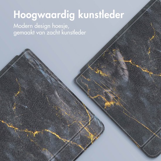 iMoshion Ereader Cover / Hoesje Geschikt voor Kobo Libra 2 / Tolino Vision 6 - iMoshion Design Slim Hard Case Sleepcover Bookcase met stand - Zwart / Black Marble van iMoshion — afbeelding 2
