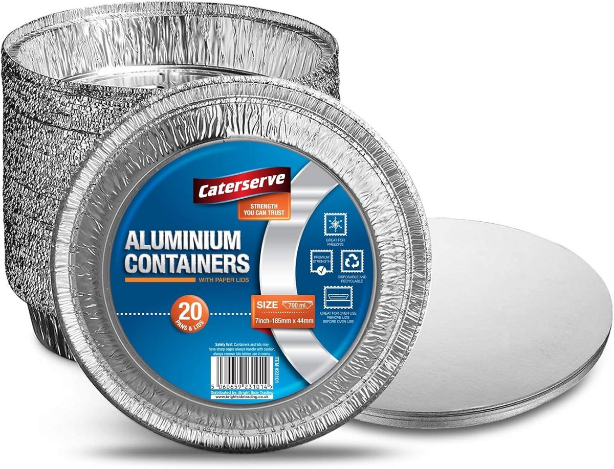 Aluminum Bakvormen - 20 Stuks Aluminium Schalen met Papieren Deksel - Duurzame en Voedselveilige Bakplaten - Oven- en Vriezervriendelijk - 7 Inch-18cm