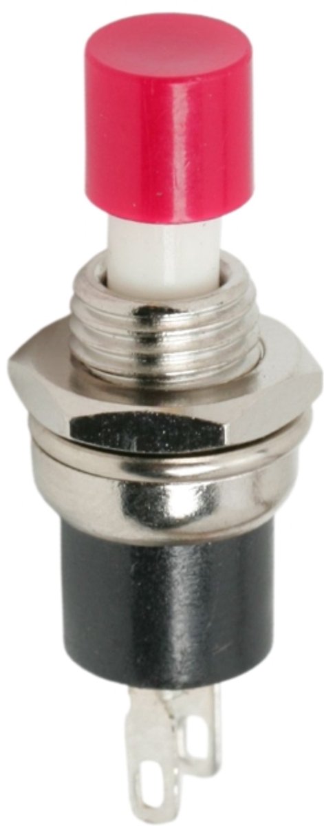 5x Rode Drukknop Schakelaar Rond – Inbouw Push Button OFF-(ON) – 1 Circuit 1,5A 250V – Soldeerbare Aansluitingen – Paneelmontage Met M7 Schroefdraad – Verkoopeenheid 5 Stuks [09005PI]