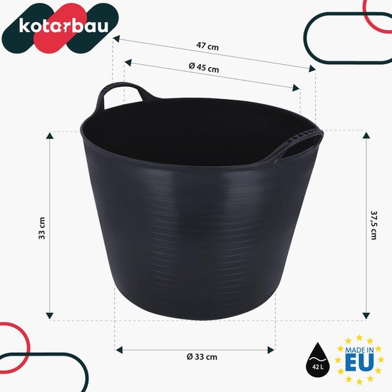 Elastisch rubberrek 42L zwart met handgrepen - Flexibele tuinmand — afbeelding 2