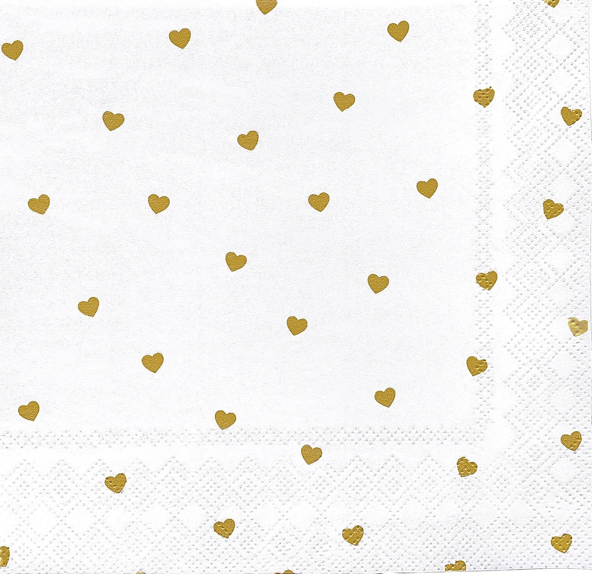 Servetten 3-laags papier met gouden hart - 40 stuks - wit - tafeldecoratie