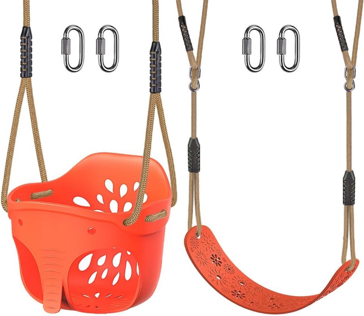 Peuter Schommel met Hoge Rug en Olifant Design - Verstelbare Touwlengte en Carabiner Haken