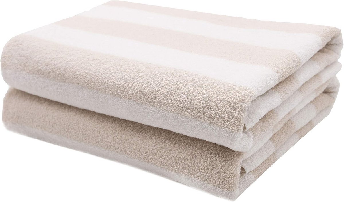 Set van 2 douche handdoeken 75x140 cm 100% katoen 380 g/m2 beige