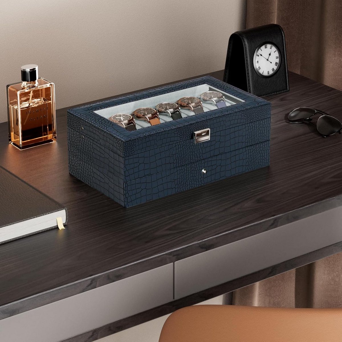 Luxe Horlogedoos met 2 Niveaus en 12 Vakken voor Horloges en Sieraden