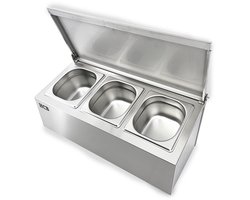 HCB® - Professionele Horeca Bakhouder - 3 x 1/6 GN - deksel - RVS / INOX - Incl. gastronorm bakken - Gastronormbak - 22.5x54.5x24.5 cm (DxBxH) - 4 kg - 1363