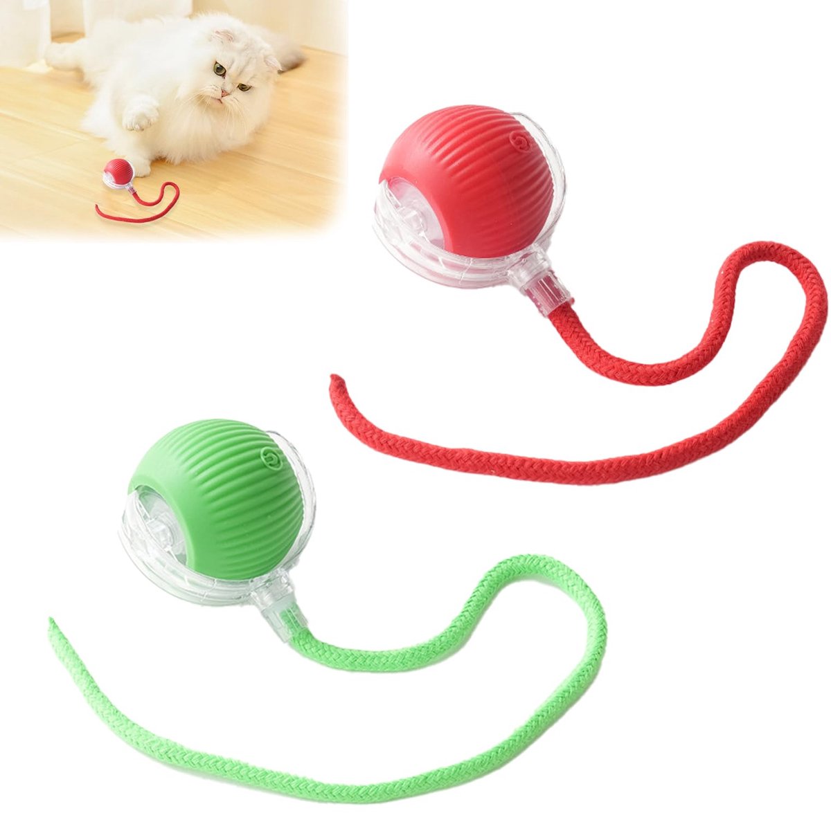IMPERATORIS® Elektrisch Kattenbalspeelgoed – Interactief Kattenspeeltje / Automatisch Rollend Slim Speelgoed voor Katten – Oplaadbaar – Voor Interactief Spelen Binnenshuis – Geschikt voor Tapijt – 2 stuks