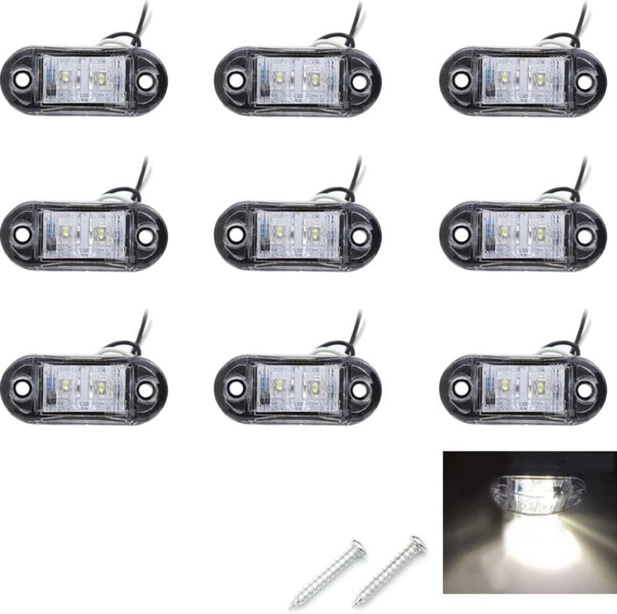 10 stuks LED zij- en markeringslicht voor 12V en 24V voertuigen - wit, rood, geel